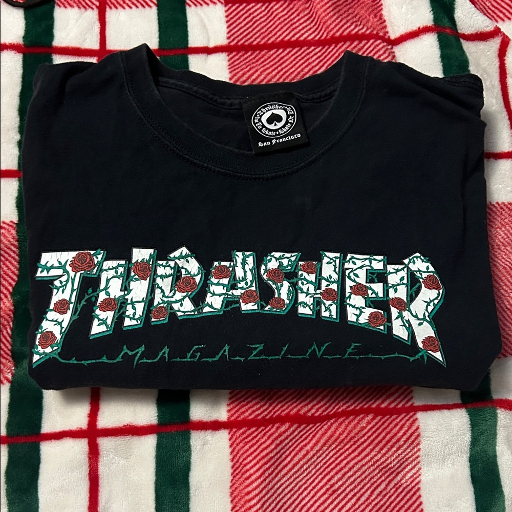 Thrasher Black Tee with Floral Graphic